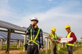 The electrician engineering working in the solar