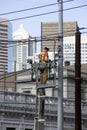 Electrician fixing electricity cables