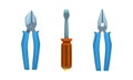 Electrician Hand Tool and Equipment with Pliers and Screwdriver Vector Set