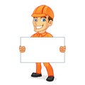 Electrician holding blank sign