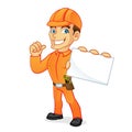 Electrician holding business card