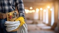 The electrician holding cables and tools preparing for construction work..AI generated image Royalty Free Stock Photo