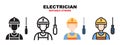 Electrician icon set with different styles. Editable stroke and pixel perfect