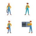 Electrician icons set cartoon . Switch board wiring maintenance job Royalty Free Stock Photo