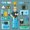 Electrician Icons Set Royalty Free Stock Photo