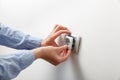 Electrician installing AC power socket Royalty Free Stock Photo