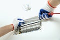 Electrician installing an electrical fuse box. Royalty Free Stock Photo