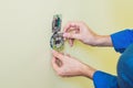 Electrician Installing Socket In New House Royalty Free Stock Photo