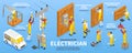 Electrician Isometric Infographic Set