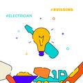 Electrician, light bulb, screwdriver filled line icon, simple illustration