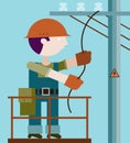 Electrician making repairs at a power pole