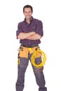 Electrician Man Holding Cable And Toolbox