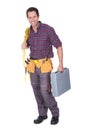 Electrician Man Holding Cable And Toolbox