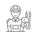 Electrician man icon, linear isolated illustration, thin line vector, web design sign, outline concept symbol with Royalty Free Stock Photo