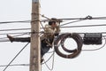 Electrician man work on electric pole.