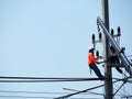 electrician man working at height and dangerous Royalty Free Stock Photo