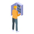 Electrician in metal box icon, isometric style Royalty Free Stock Photo