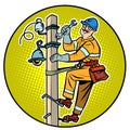 Electrician on the power pole