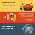 Electrician professional electricity repair service vector web banners template Royalty Free Stock Photo