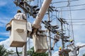 Electrician repair the transmission system.