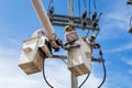 Electrician repair the transmission system.