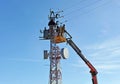 Electrician repairing an electric transformer