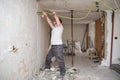 Electrician repairman working at a construction site Royalty Free Stock Photo