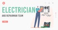 Electrician and Repairment Team Landing Page Template. Energy and Electrical Safety. Handyman Examine Working Draft