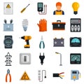 Electrician service icons set flat vector isolated Royalty Free Stock Photo