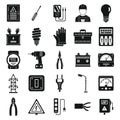 Electrician service worker icons set, simple style Royalty Free Stock Photo