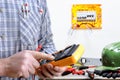 Electrician technician at work on a residential electric system Royalty Free Stock Photo