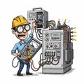 Electrician testing electrical panel with multimeter Royalty Free Stock Photo