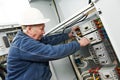 Electrician tighten the screws with spanner Royalty Free Stock Photo