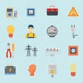 Electrician tools instruments flat icons set Royalty Free Stock Photo
