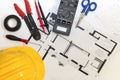 Electrician tools , instruments and project design Royalty Free Stock Photo