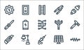 Electrician tools and line icons. linear set. quality vector line set such as resistance, soldering iron, cutter, solar panel, Royalty Free Stock Photo