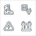 Electrician tools and line icons. linear set. quality vector line set such as charging battery, electricity, plug