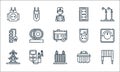 electrician tools and line icons. linear set. quality vector line set such as inductor, transformer, pylon, toolbox, battery,