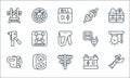 Electrician tools and line icons. linear set. quality vector line set such as wrench, electric pole, flashlight, charging battery