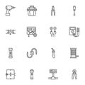 Electrician tools line icons set