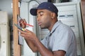 electrician with walkie talkie Royalty Free Stock Photo