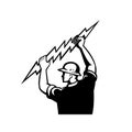 Electrician Wielding Lightning Bolt Side View Retro Black and White