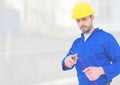 Electrician with wires cables on building site Royalty Free Stock Photo