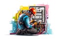 Electrician during the work 3d colorful illustration - Generative AI.