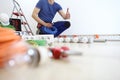 Electrician at work with nippers and wires in hand, shows the thumb like, install lamps at home, electric circuits,