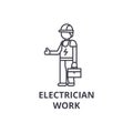 Electrician work vector line icon, sign, illustration on background, editable strokes