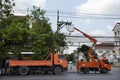 Electrician worker of Metropolitan Electricity Authority working repair electrical system on electricity pillar or Utility pole