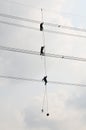 Electrician worker of Metropolitan Electricity Authority working repair electrical system on electricity pillar or Utility pole Royalty Free Stock Photo