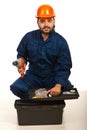 Electrician worker with tool box