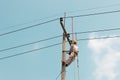 Electrician working on a crane car Royalty Free Stock Photo